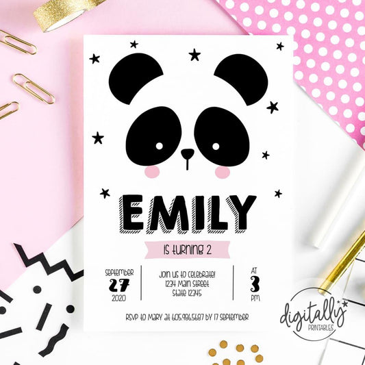 Panda Invitation | Pink Instant Download Editable Text Party Kit