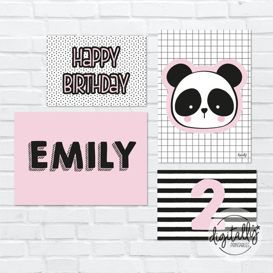 Panda Set Of 4 Posters | Pink Instant Download Editable Text Party
