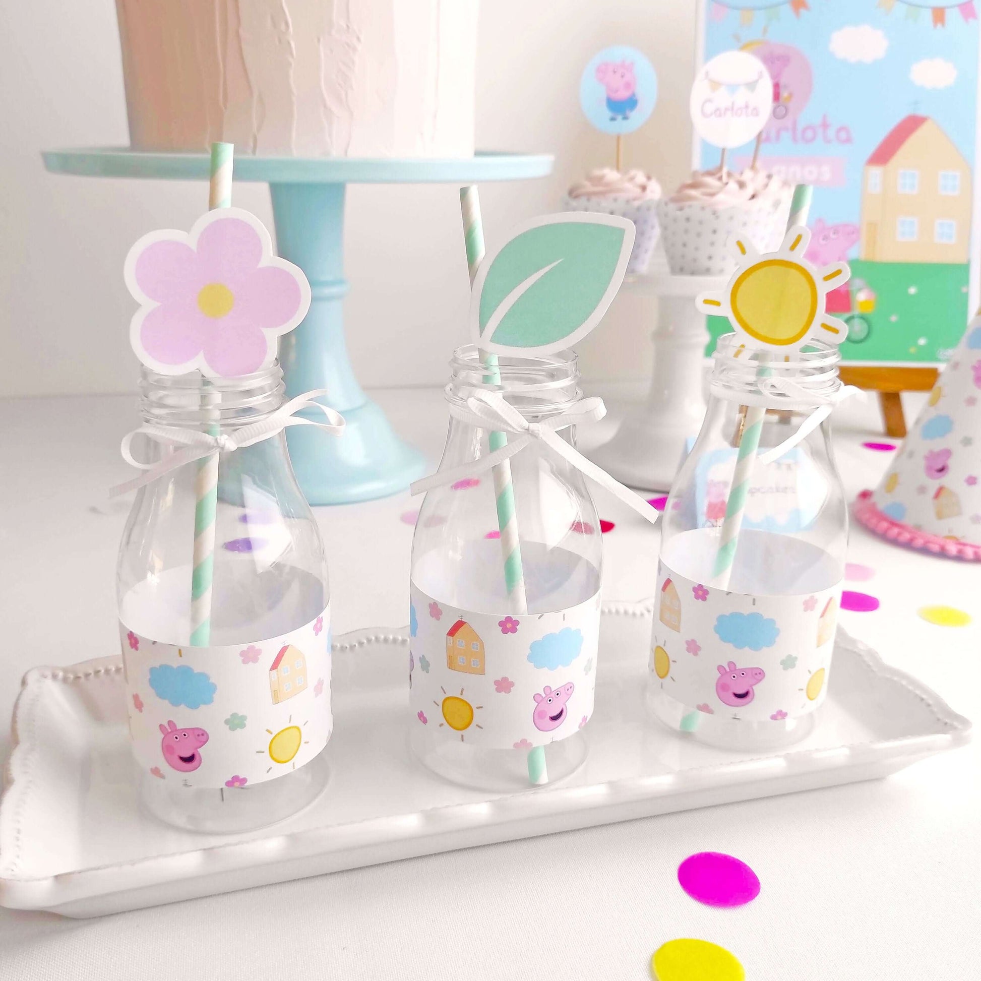 Peppa Pig Bottle Labels and Straw Toppers ★ Instant Download - Digitally Printables