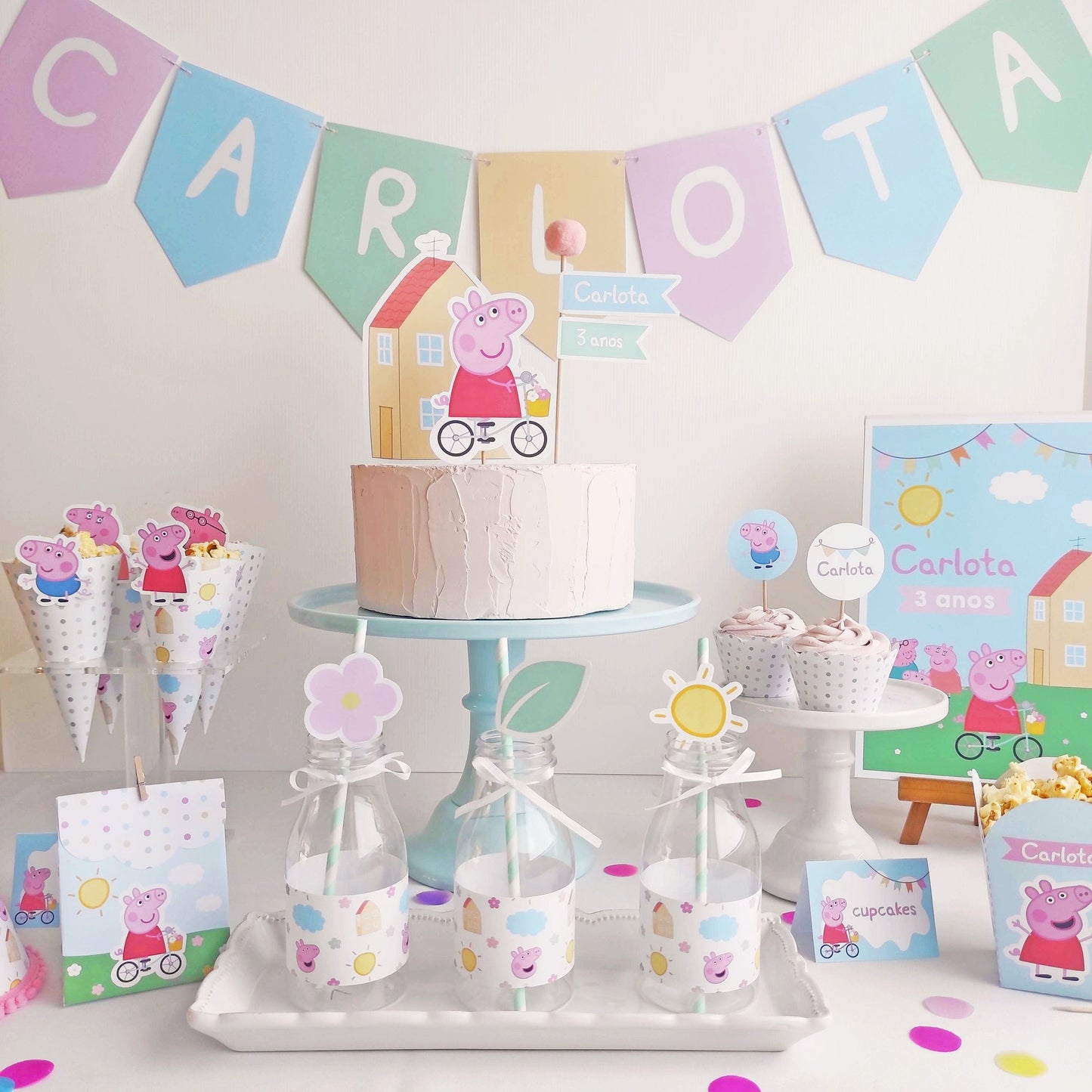 Peppa Pig Cake Topper ★ Instant Download | Editable Text - Digitally Printables