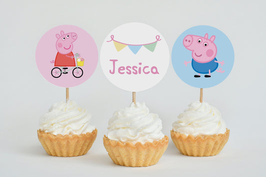 Peppa Pig Cupcake Toppers ★ Instant Download | Editable Text - Digitally Printables