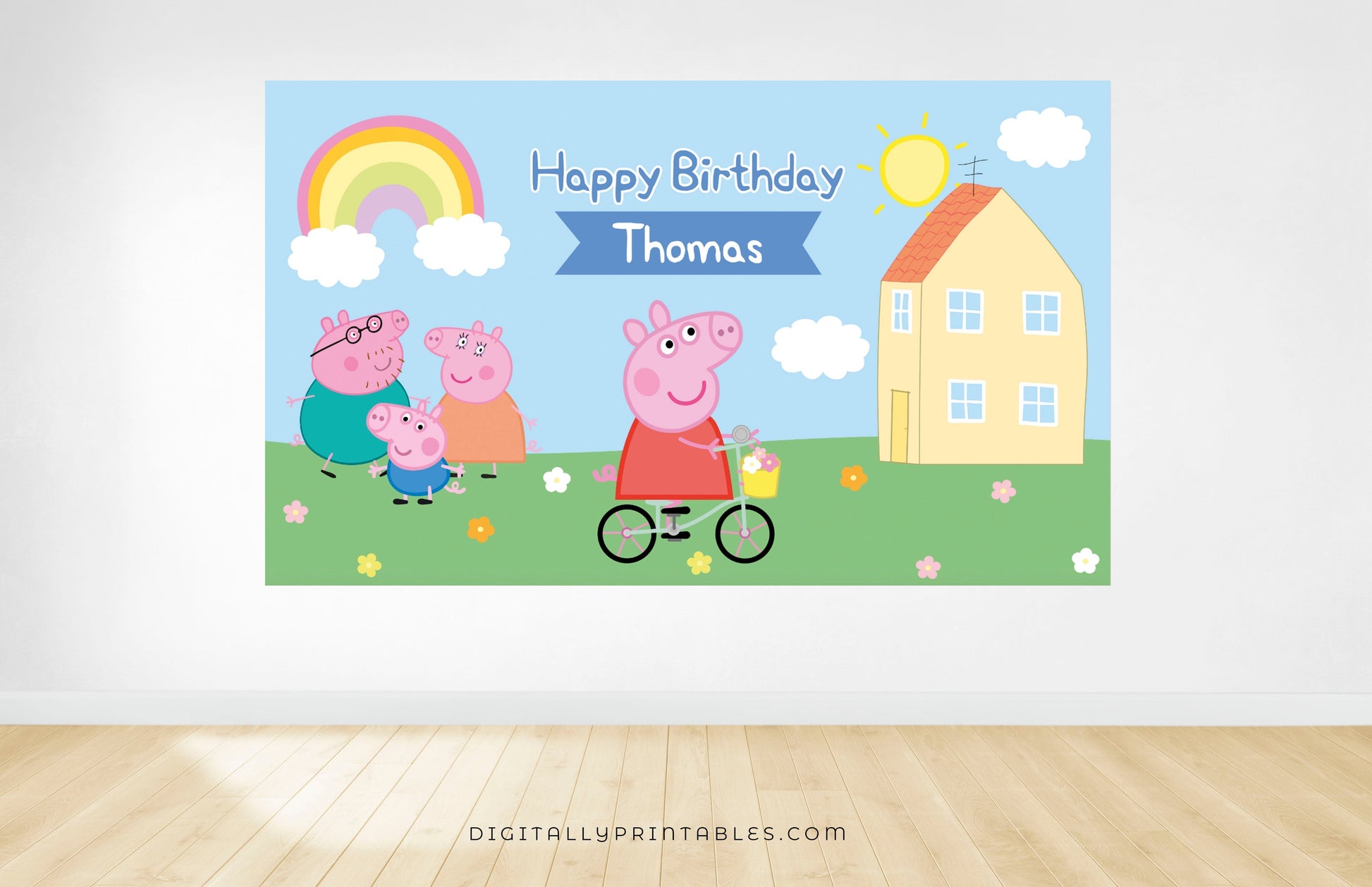 Peppa Pig On The Bicycle Table Backdrop ★ Instant Download | Editable Text - Digitally Printables