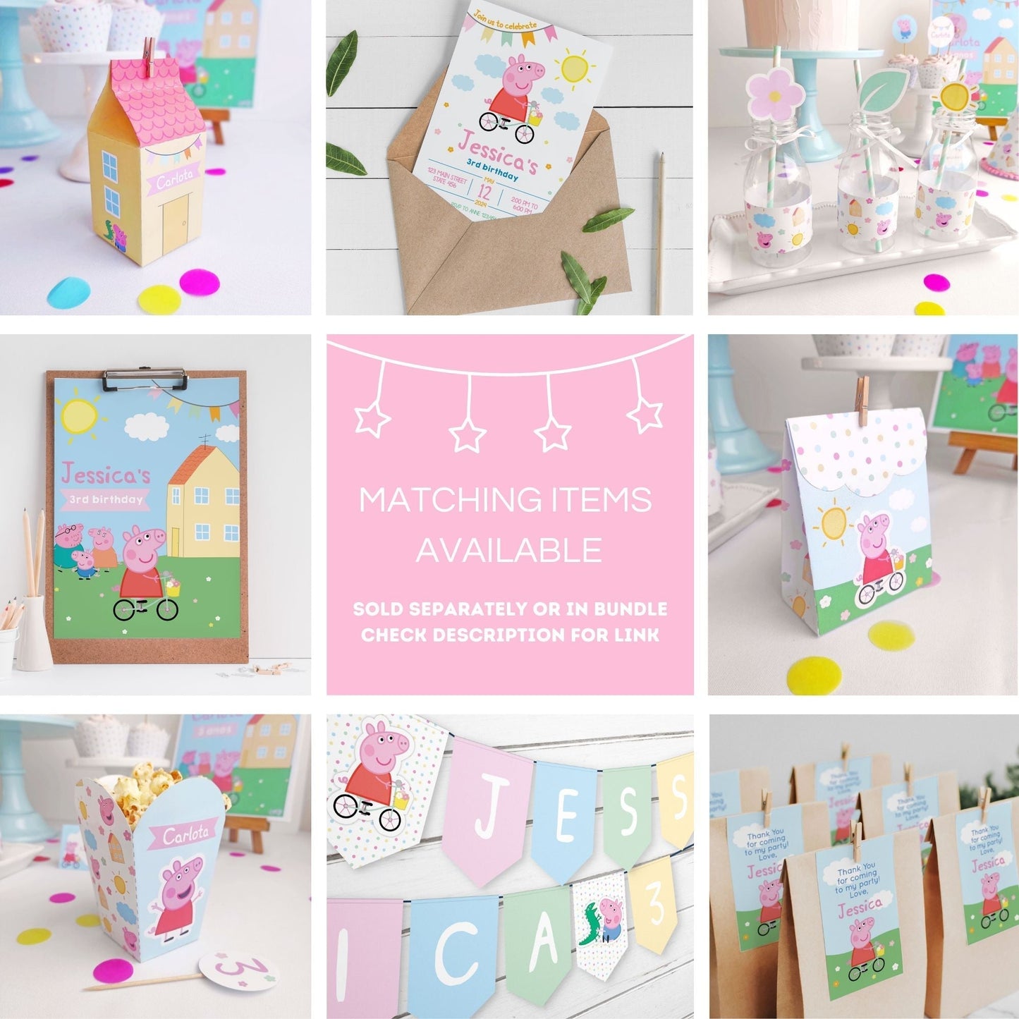 Peppa Pig with Family Backdrop | Pink Banner ★ Instant Download | Editable Text - Digitally Printables