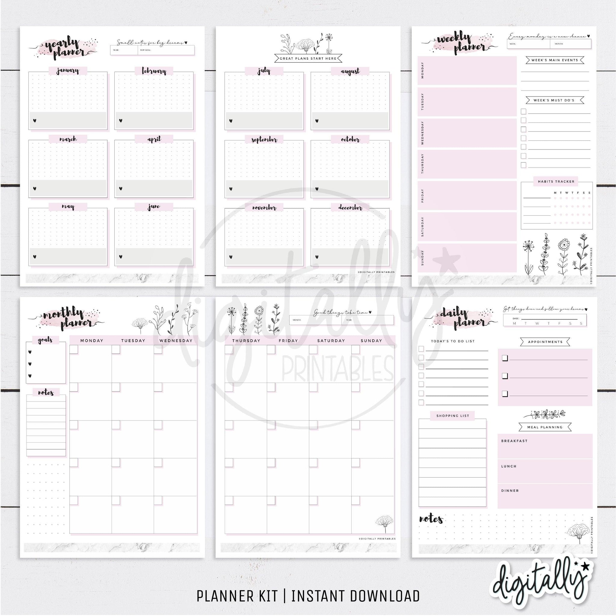 Pink & Marble Infinite Planner Kit ★ Instant Download