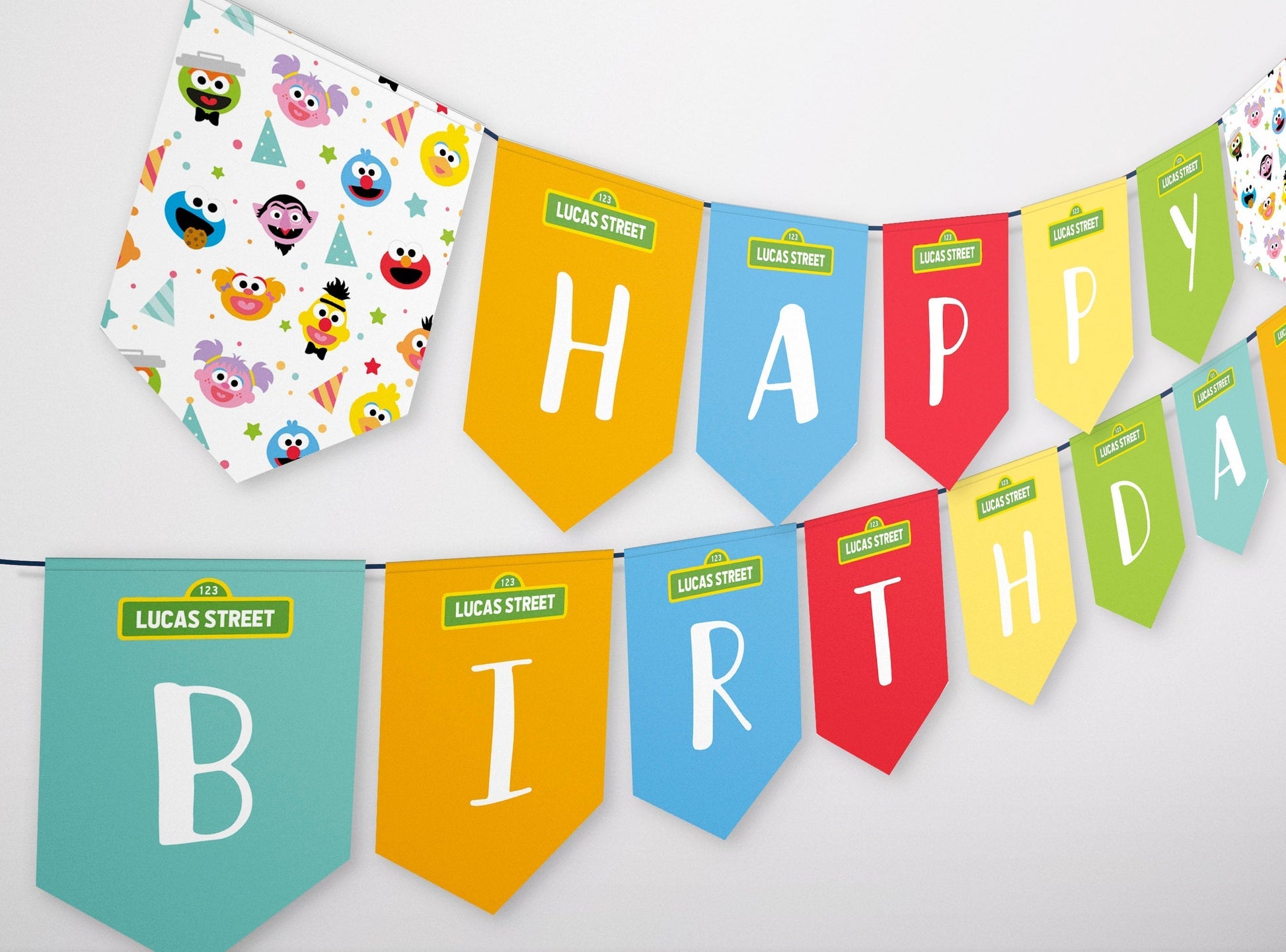 Sesame Street Inspired Happy Birthday Bunting Banner ★ Instant Download | Editable Text - Digitally Printables