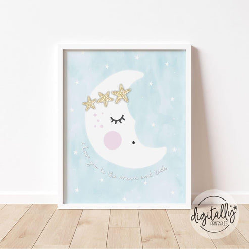 Sleepy Moon Print | Blue ★ Instant Download