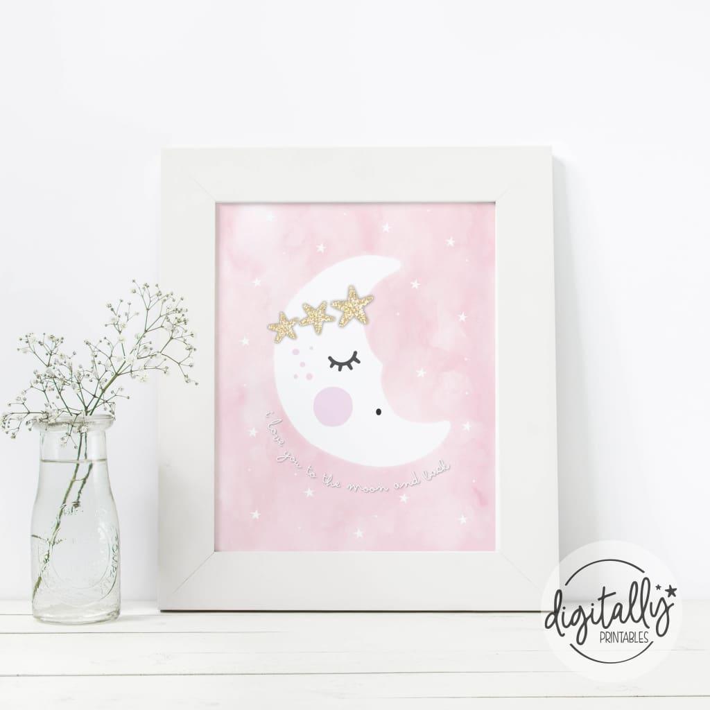 Sleepy Moon Poster | Pink Instant Download Wall Decor
