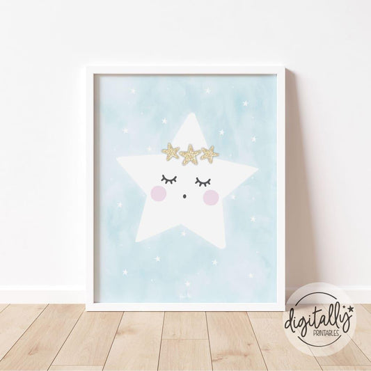 Sleepy Star Poster | Blue Instant Download Wall Decor