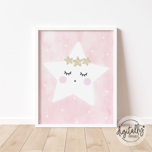 Sleepy Star Poster | Pink Instant Download Wall Decor