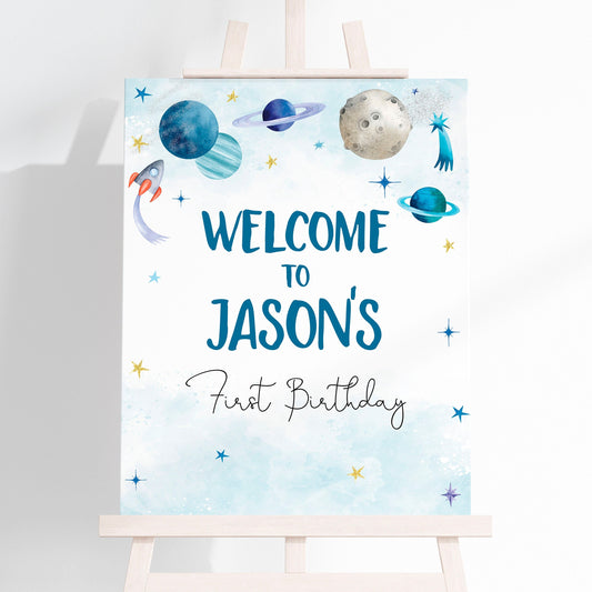 Space Welcome Sign, Editable Outer Space Themed Party Decorations ref007 - Digitally Printables