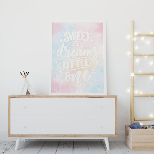 Watercolor Print, Dreamy Nursery Decor, Sweet Dreams Little One Wall Art, Pastel Soft Colors, Above Crib Art, Digital - Digitally Printables
