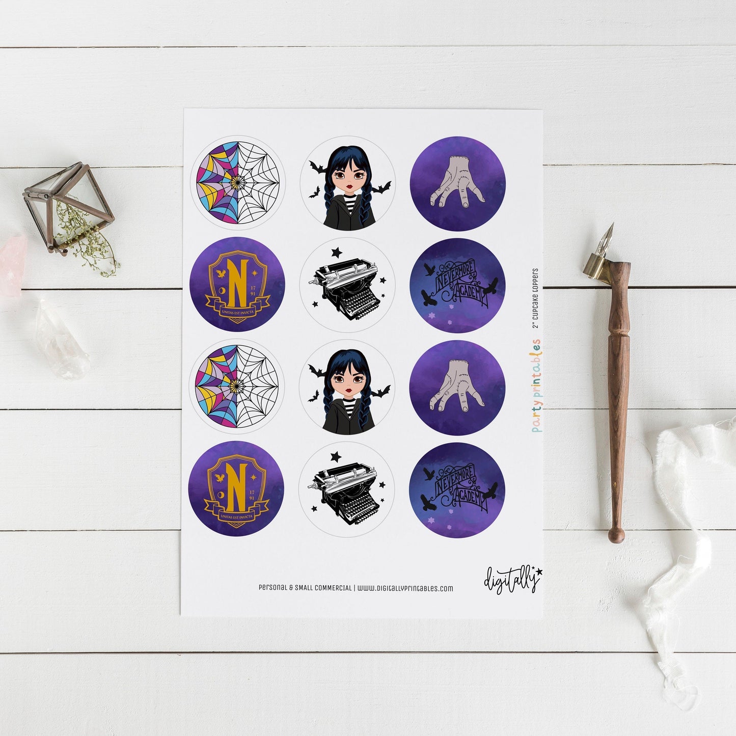Wednesday Addams Inspired Cupcake Toppers | Cupcake Tags | Printable Wednesday Birthday Party Decoration | Family Addams REF016 - Digitally Printables